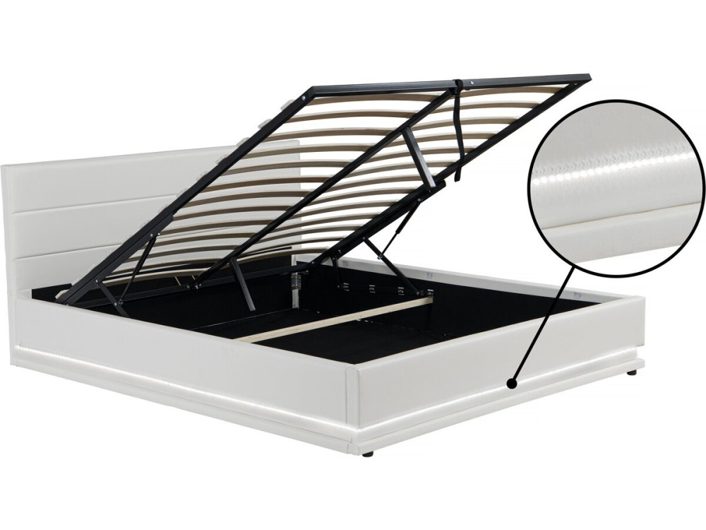 Bett mit LED und Bettkasten "Anastasia" - 140 x 190 cm - Weiß