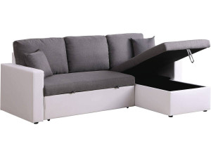 Ecksofa reversibel mit Schlaffunktion und Stauraum „Alain“ - 221 x 145 x 85 cm - 3-Sitzer - Weiß / Grau