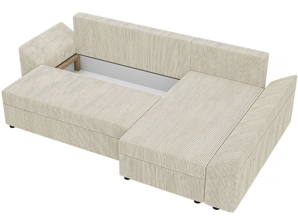 Ecksofa mit Schlaffunktion und Bettkasten "Vaugirard 2" aus Cord - 3-Sitzer - Beige