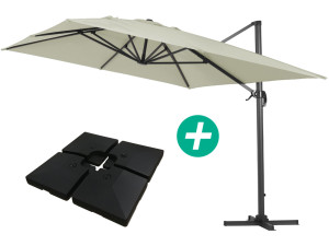 Ampelschirm aus Alu "Sun 4" - Rechteckig - 3 x 4 m - Ecru - Platten zur Beschwerung inbegriffen