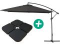 Ampelschirm aus Alu "Ilios 3" - Viereckig - 3 x 3 m - Schwarz - Platten inbegriffen