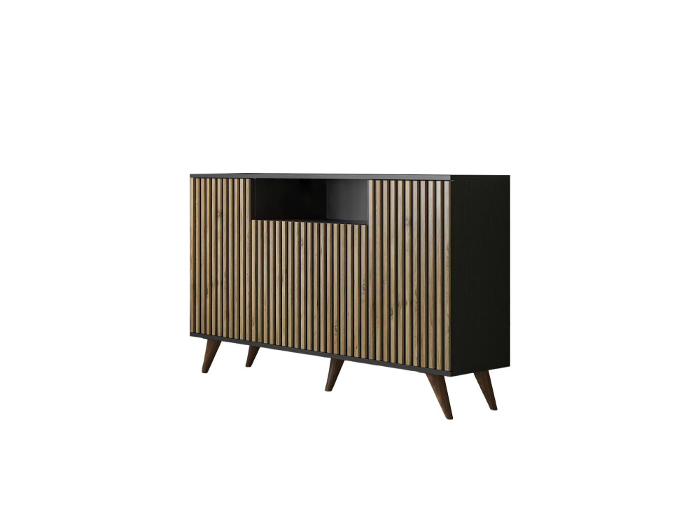 Holzanrichte "FRN-9004-1" - 140 x 35 x 91 cm - Holz, Schwarz, Atlantische Kiefer
