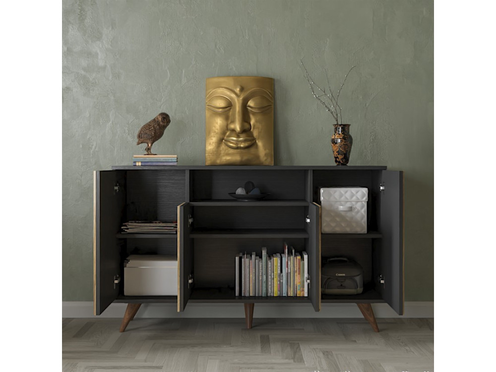 Holzanrichte "FRN-9004-1" - 140 x 35 x 91 cm - Holz, Schwarz, Atlantische Kiefer