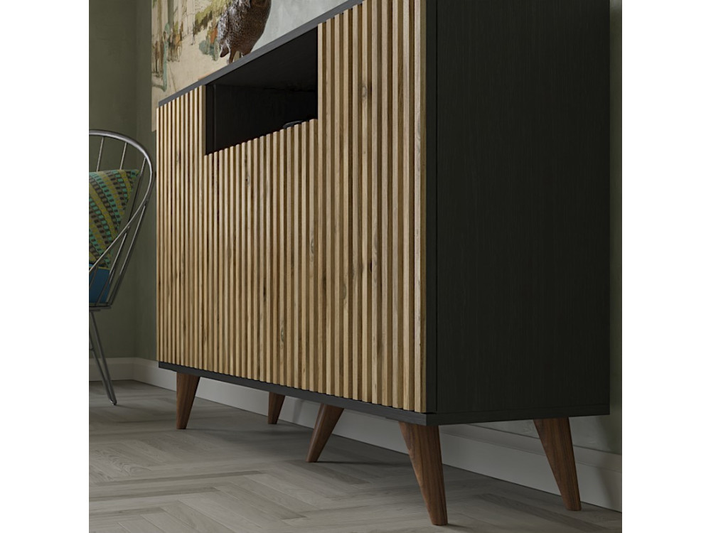 Holzanrichte "FRN-9004-1" - 140 x 35 x 91 cm - Holz, Schwarz, Atlantische Kiefer