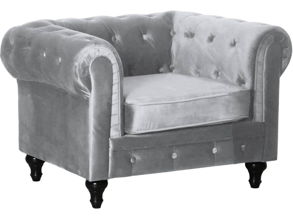 Chesterfield Sessel aus Samt "Aliza" - 111 x 82 x 70 cm - Grau