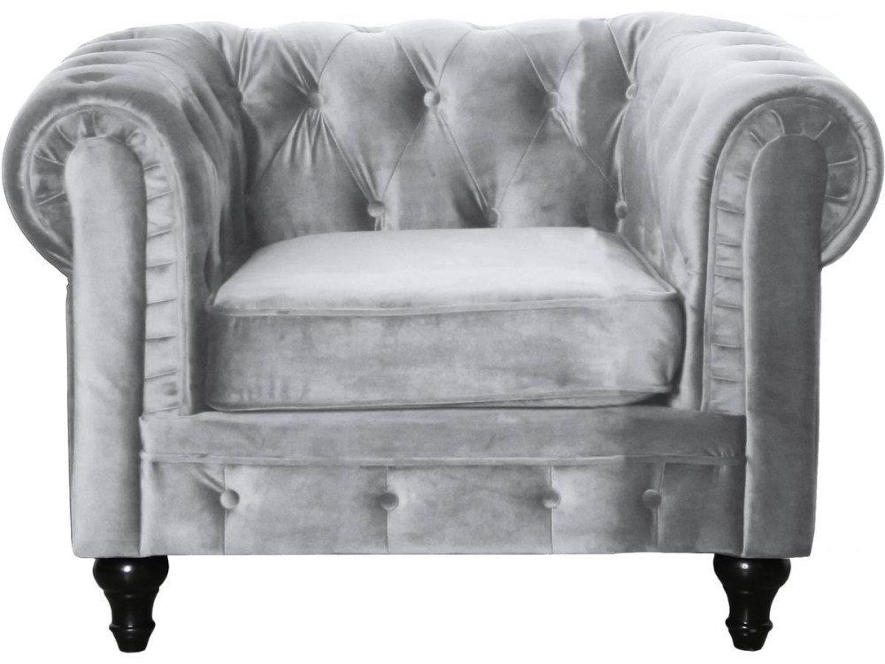 Chesterfield Sessel aus Samt "Aliza" - 111 x 82 x 70 cm - Grau
