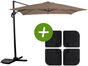 Ampelschirm "Soleil" - Viereckig - 2,5 x 2,5 m - Taupe + Platten zur Beschwerung inbegriffen
