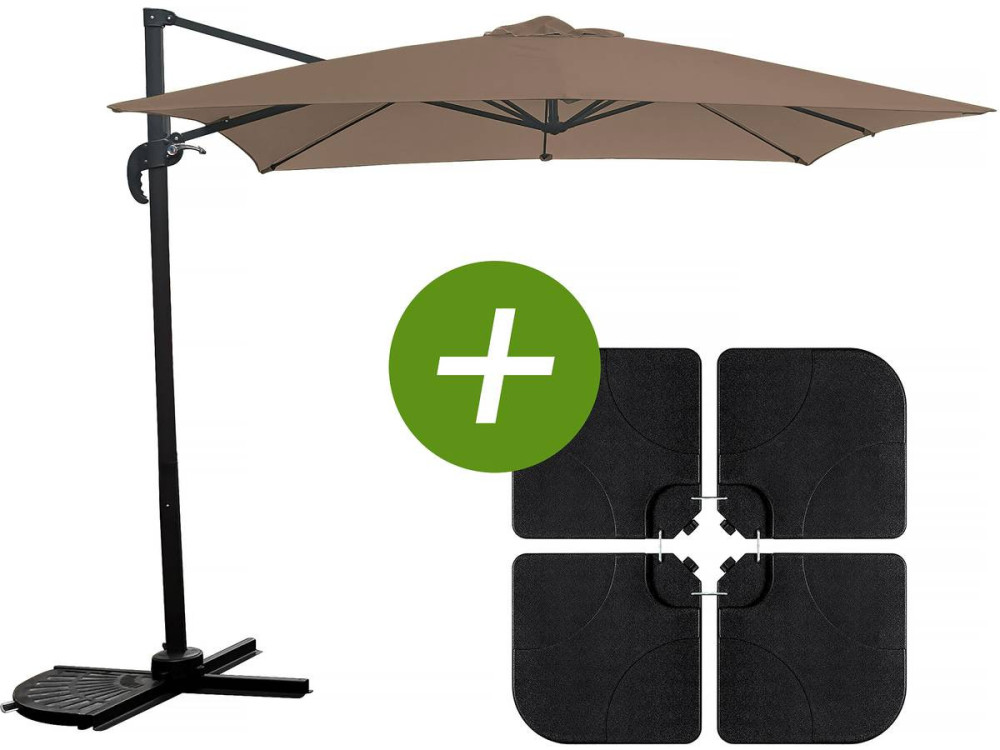 Ampelschirm "Soleil" - Viereckig - 2,5 x 2,5 m - Taupe + Platten zur Beschwerung inbegriffen