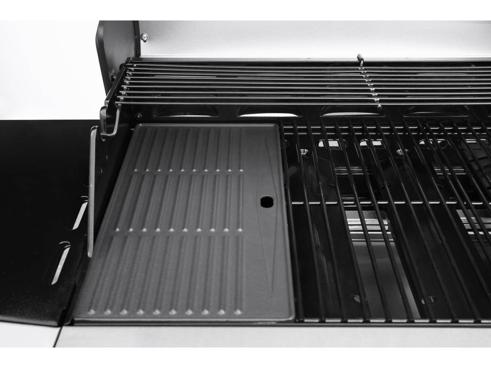 Gasgrill mit LED "Bingo 4" - 4 Brenner davon 1 Seitenbrenner - 14 kW + Schutzhülle - Silberfarben