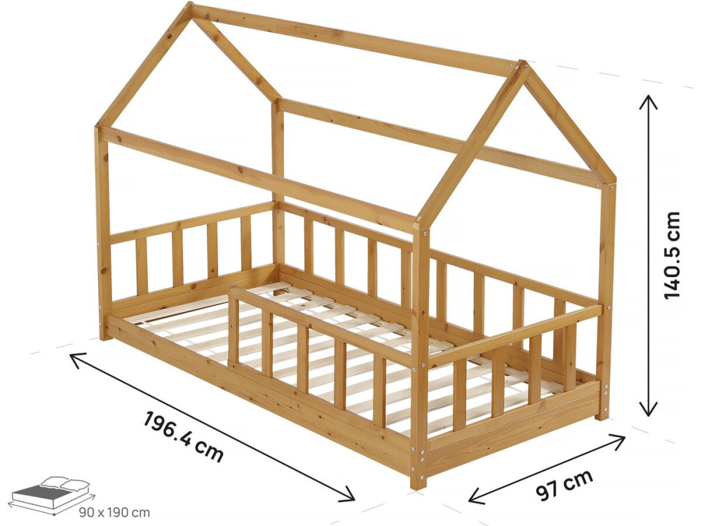 Holzhüttenbett für Kinder "Mila" - 90 x 190 cm - Braun