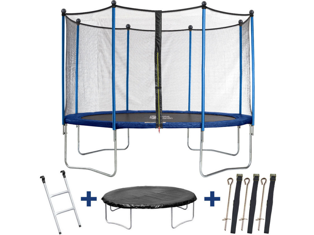 Trampolin " Happy " - Ø 3.65 m m -mit Netz + Leiter  + Decke + Ankerungskit