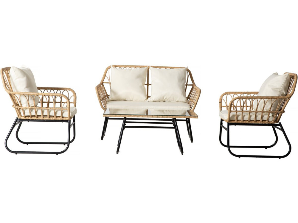 Gartensalon aus Rattan "Melo" - 4-Sitzer - Weiß/Braun