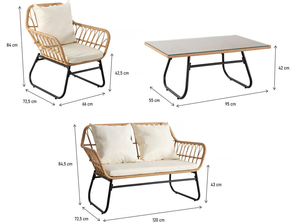 Gartensalon aus Rattan "Melo" - 4-Sitzer - Weiß/Braun