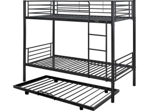 Etagenbett mit Ausziehbett „ADAM” – 90 x 190 cm – Metall – Schwarz
