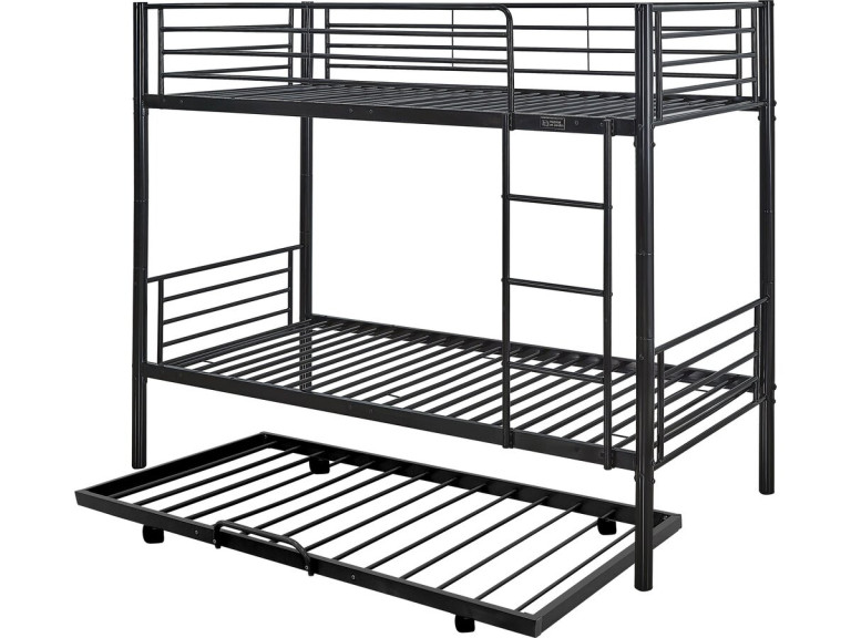 Etagenbett mit Ausziehbett „ADAM” – 90 x 190 cm – Metall – Schwarz