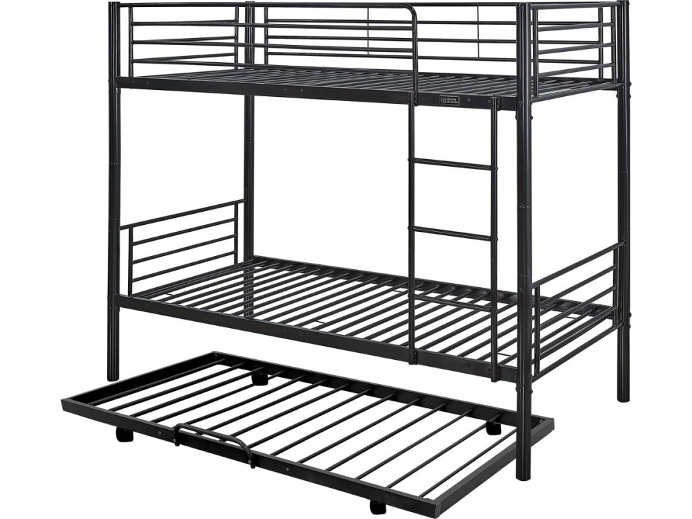 Etagenbett mit Ausziehbett „ADAM” – 90 x 190 cm – Metall – Schwarz