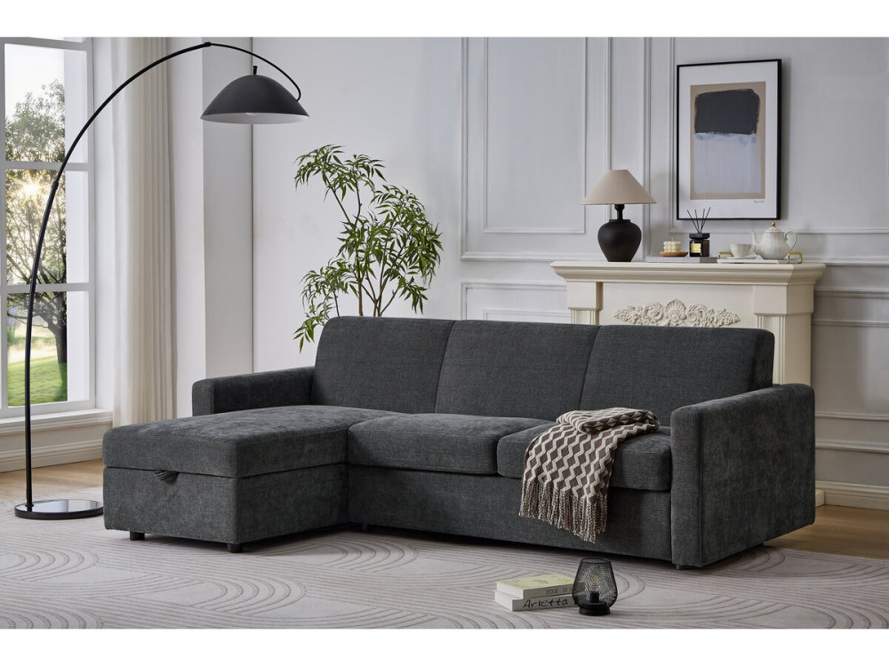 Wendbares und schnell umwandelbares Ecksofa im Stoff „Celia“ – 3-Sitzer – Grau