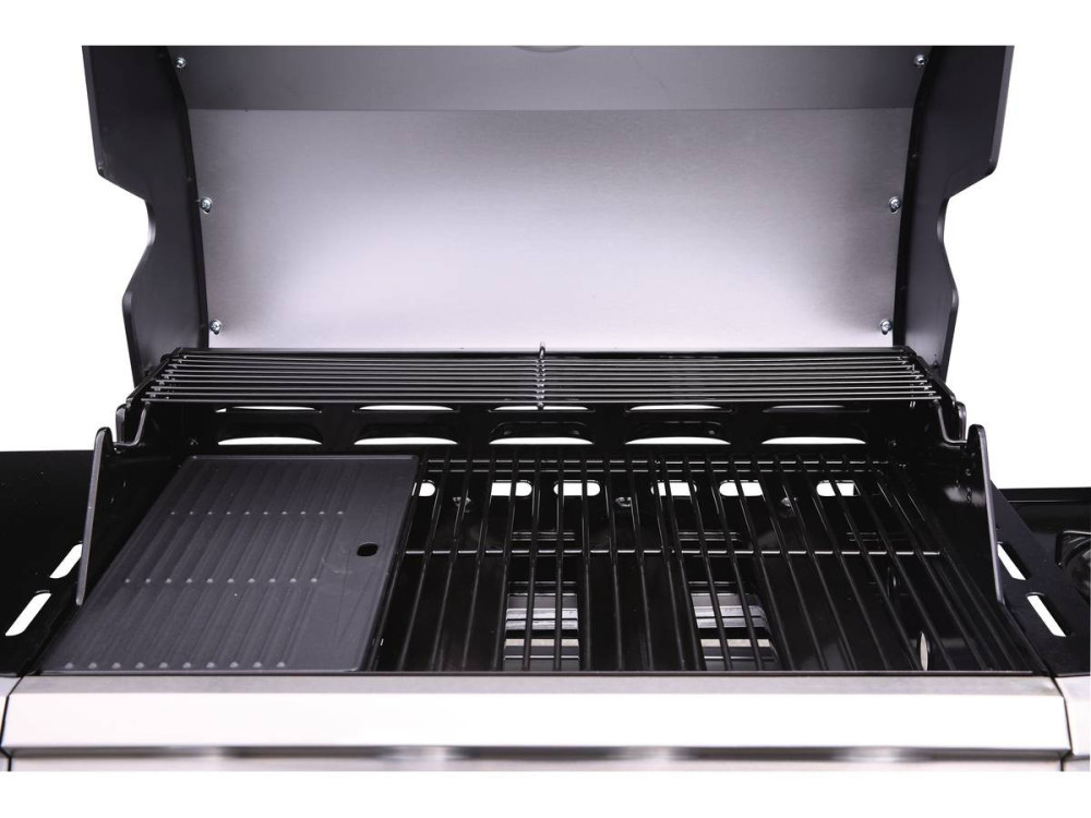 Gasgrill mit LED "Bingo 4" - 4 Brenner davon 1 Seitenbrenner - 14 kW + Schutzhülle - Schwarz