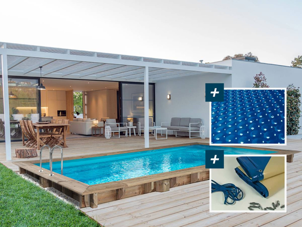 Pool Rechteckig "Tobago"- 6.20 x 3.00 x 1.31 M + Luftpolsterplane 180 µ - Winterplane 280 g/M²