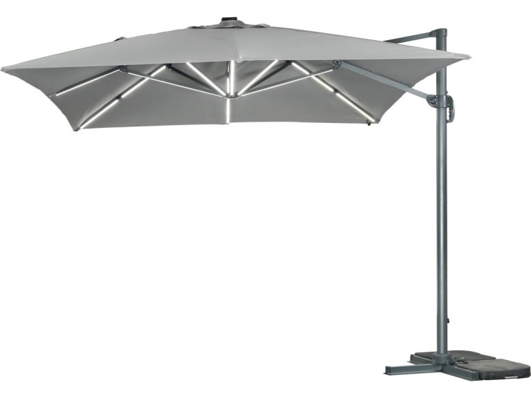 Ampelschirm aus Alu mit LED "Sun 3 Luxe", 3 x 3 m - Grau