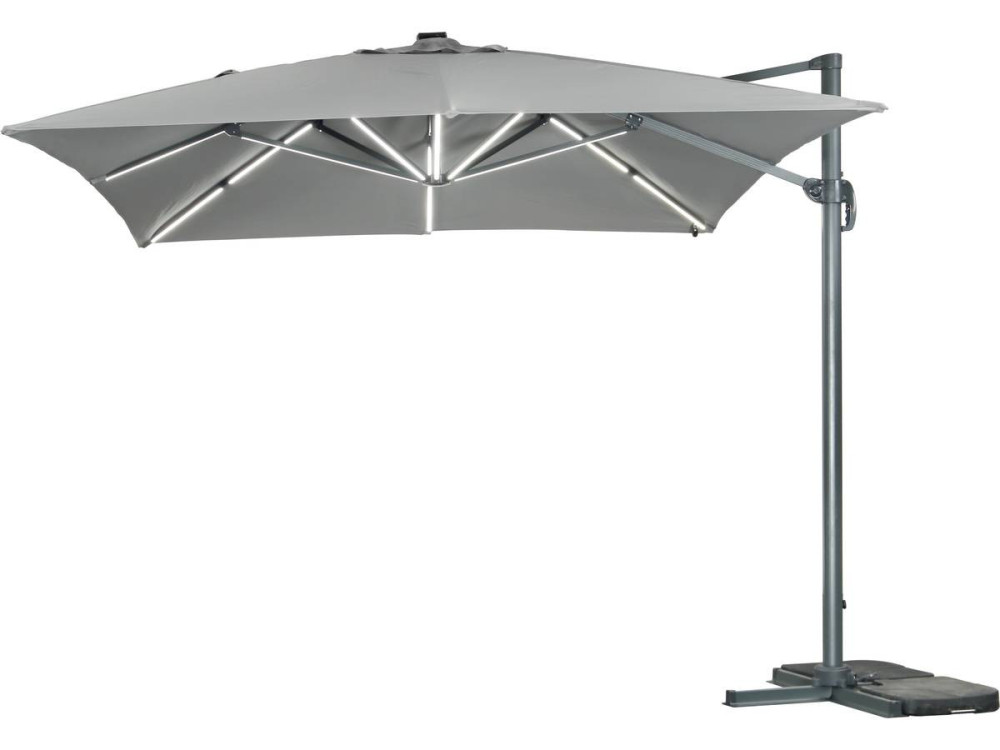 Ampelschirm aus Alu mit LED "Sun 3 Luxe", 3 x 3 m - Grau