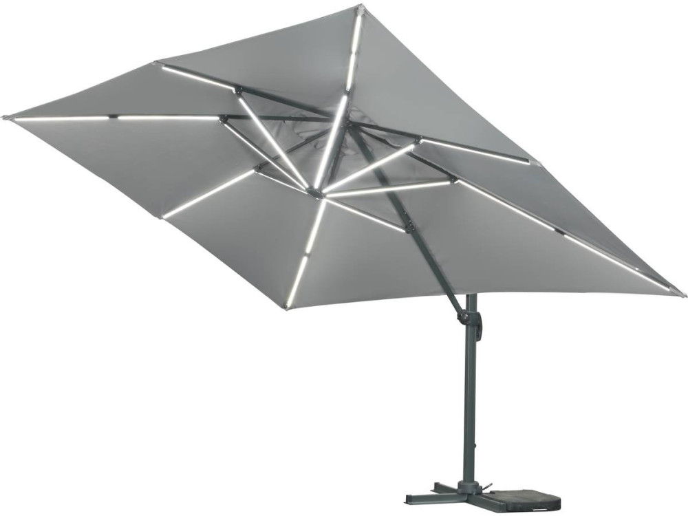 Ampelschirm aus Alu mit LED "Sun 3 Luxe", 3 x 3 m - Grau