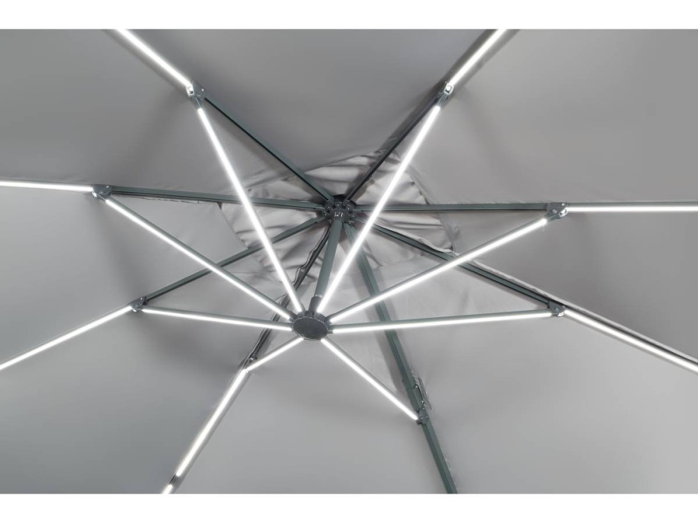 Ampelschirm aus Alu mit LED "Sun 3 Luxe", 3 x 3 m - Grau