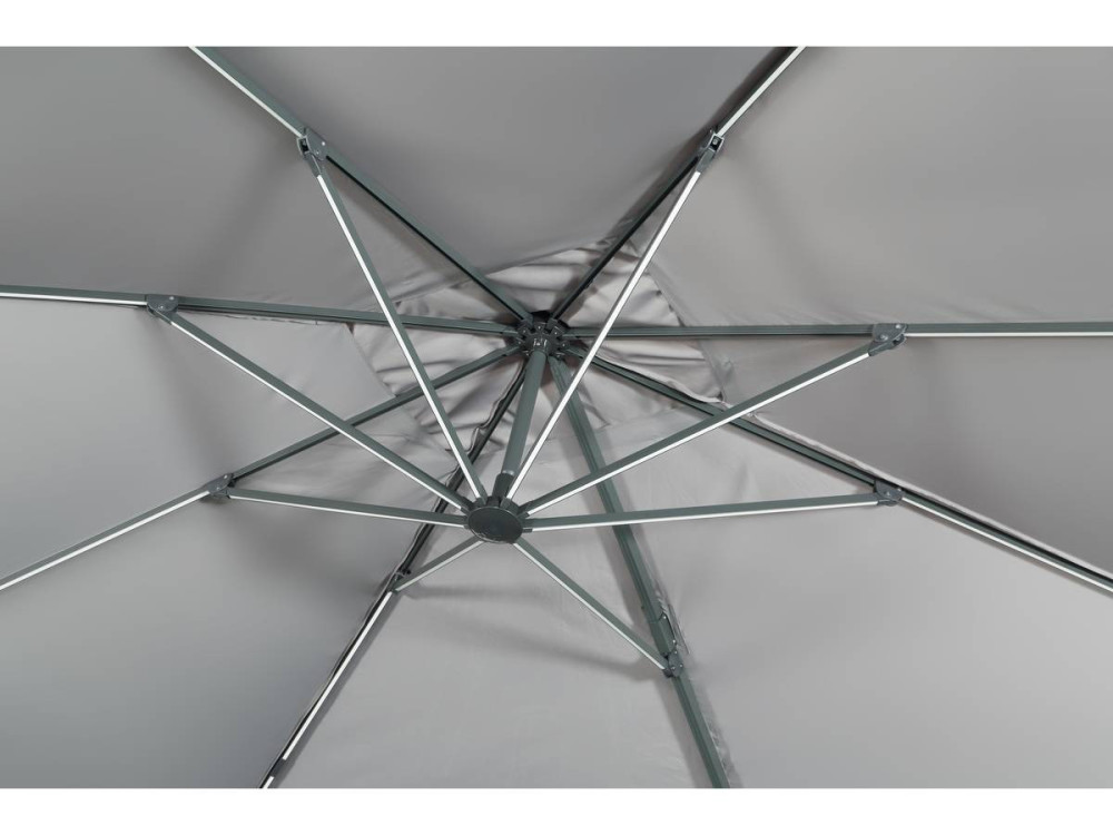 Ampelschirm aus Alu mit LED "Sun 3 Luxe", 3 x 3 m - Grau