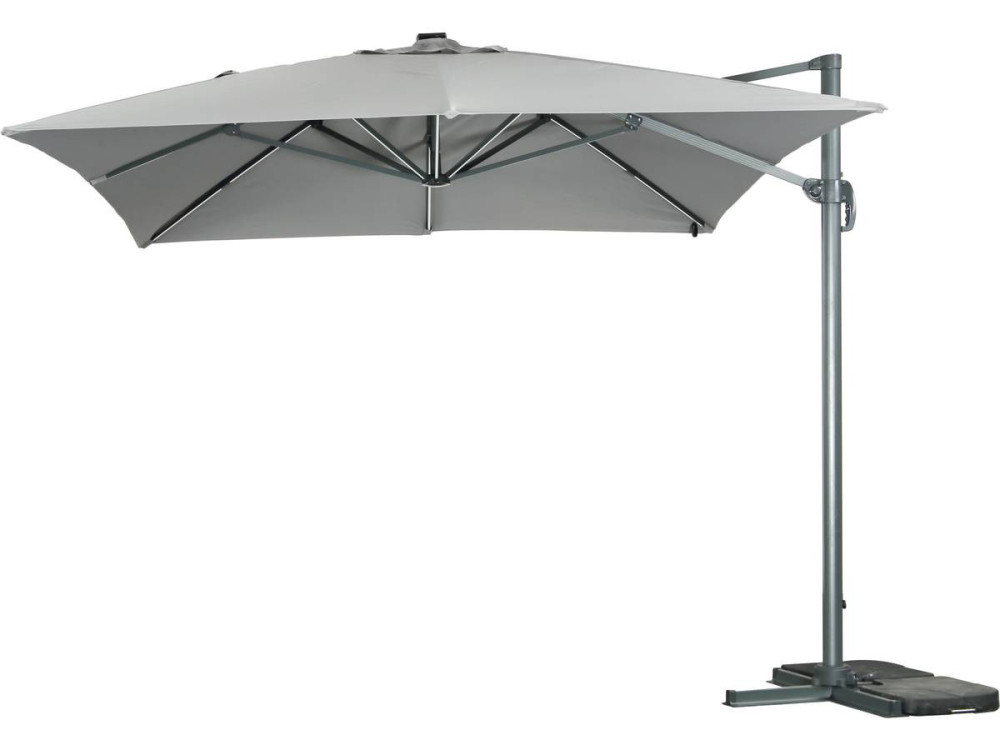 Ampelschirm aus Alu mit LED "Sun 3 Luxe", 3 x 3 m - Grau