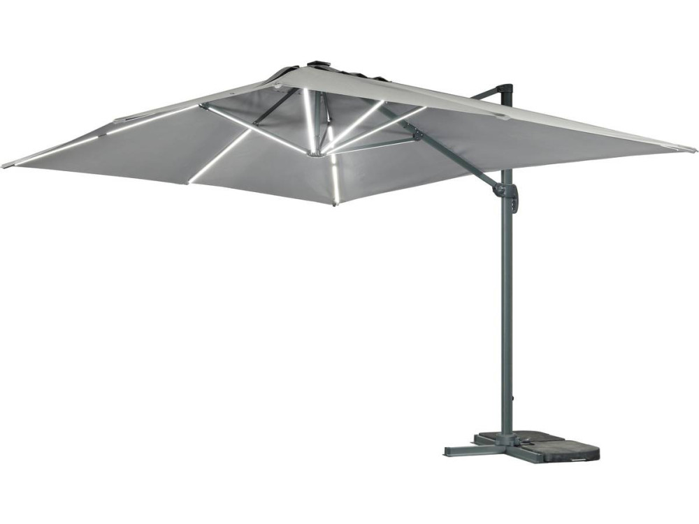 Ampelschirm aus Alu mit LED "Sun 3 Luxe", 3 x 3 m - Grau