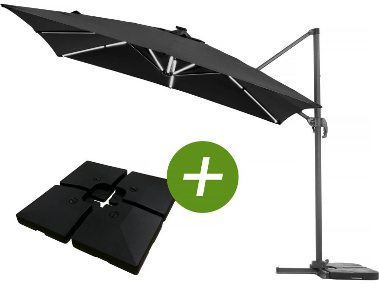 Freiarmgartenschirm LED Alu "Sun 4 Luxe" - Viereckig: 3 x 4 M - Ballastfuß enthalten