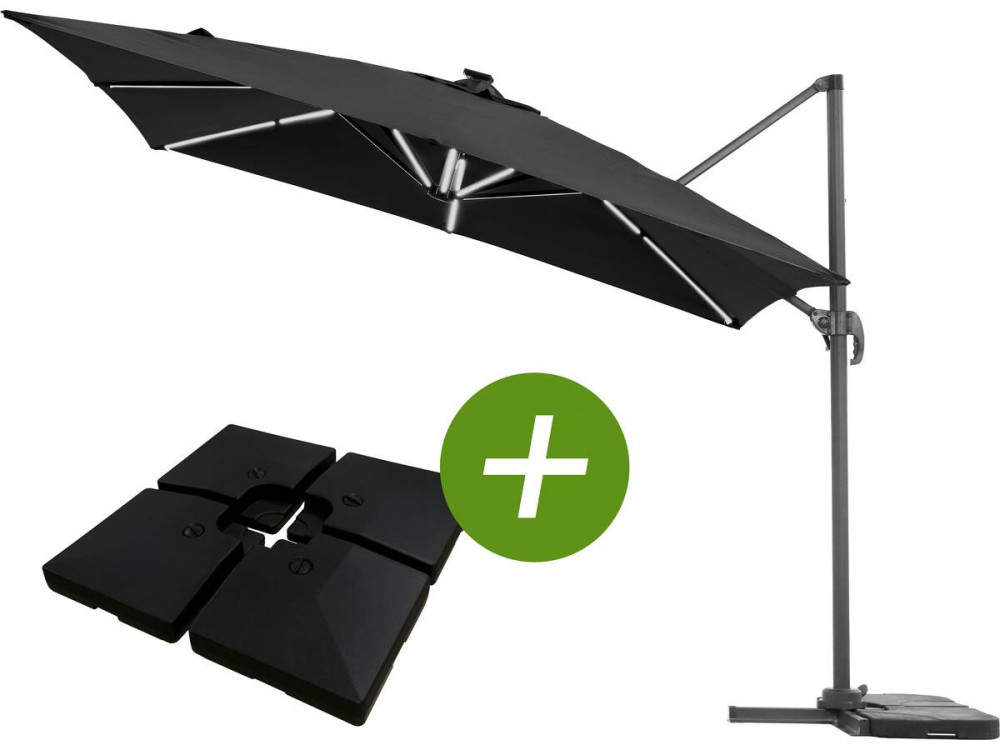 Freiarmgartenschirm LED Alu "Sun 4 Luxe" - Viereckig: 3 x 4 M - Ballastfuß enthalten