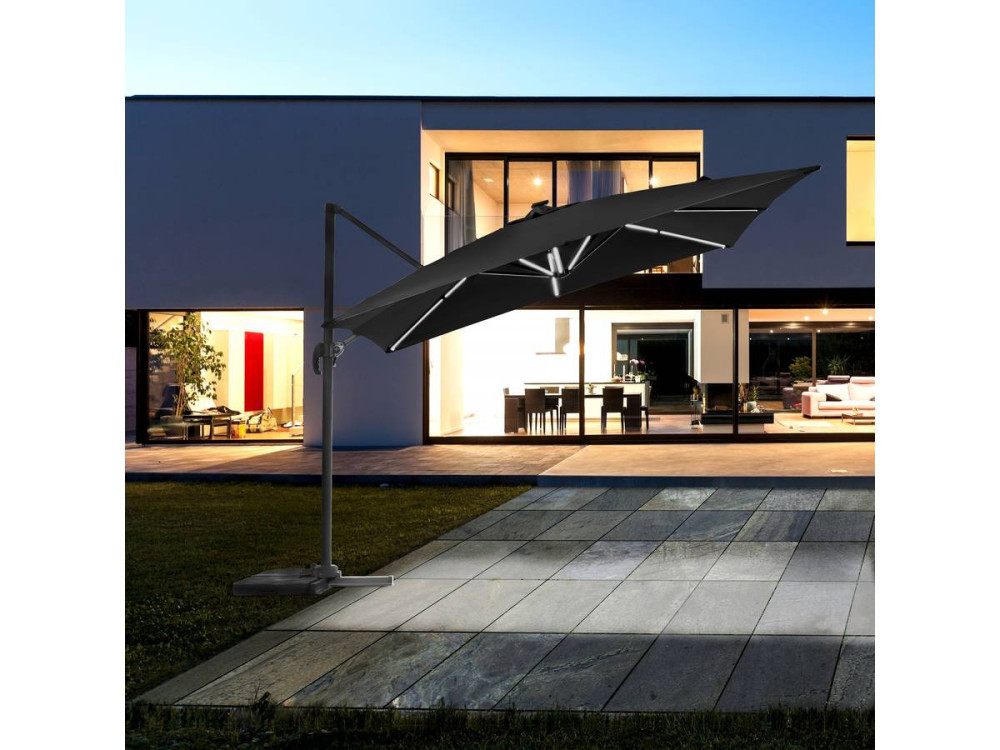 Freiarmgartenschirm LED Alu "Sun 4 Luxe" - Viereckig: 3 x 4 M - Ballastfuß enthalten