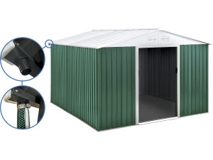 Gerätehaus aus Metall - "Rosas " - 10,85 m² mit Dachrinne - Grün