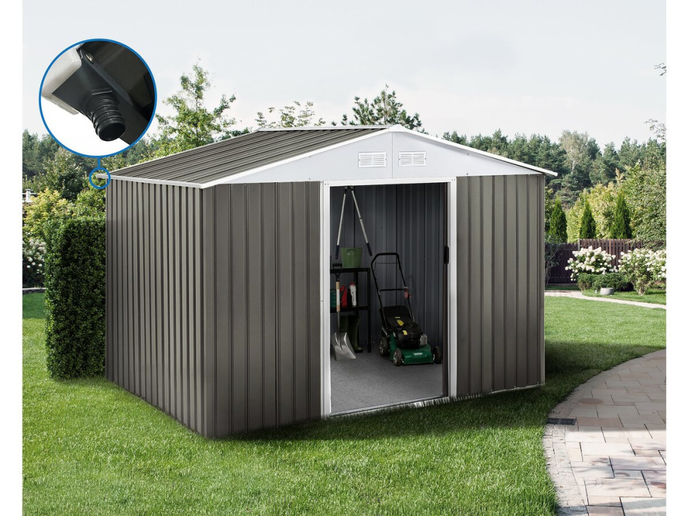 Gerätehaus aus Metall „Dallas“ - 8,84 m² mit Dachrinne - Taupe