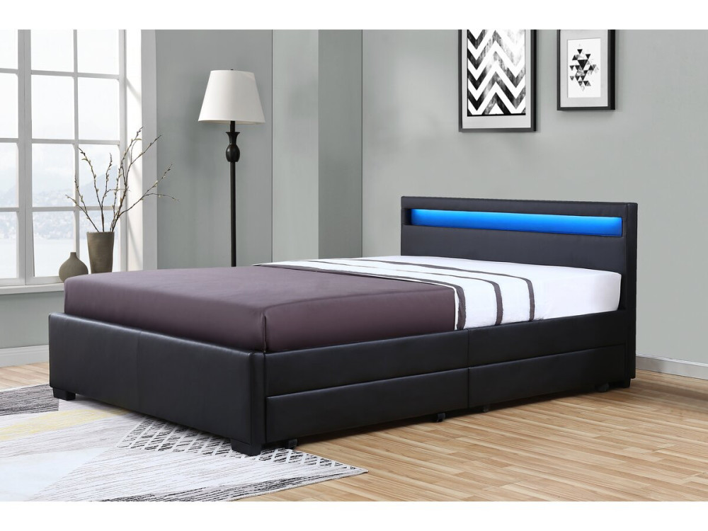 LED-Bett mit 4 Schubladen "Nico" - 160 x 200 cm - Schwarz