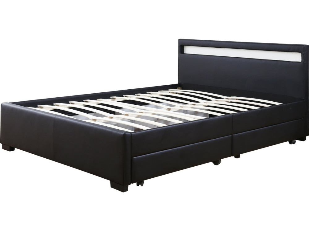 LED-Bett mit 4 Schubladen "Nico" - 160 x 200 cm - Schwarz