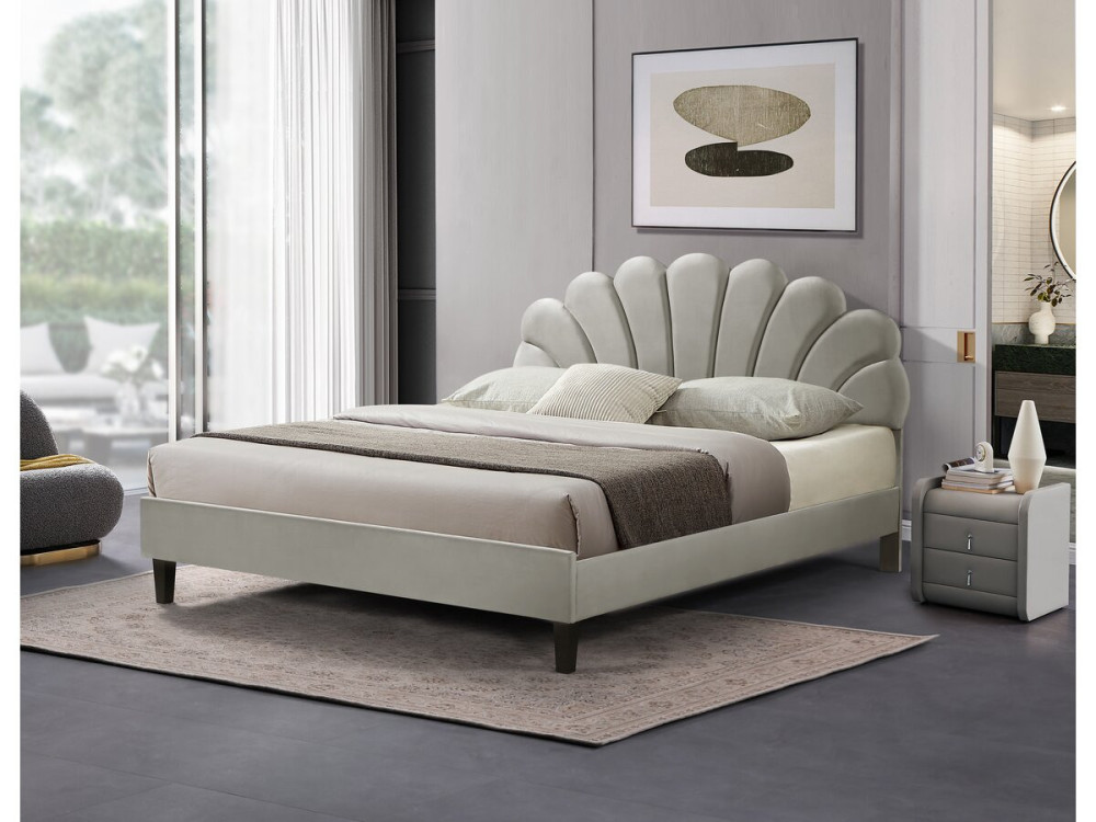 Muschelbett aus Samt "Manon" - 160 x 200 cm - Grau
