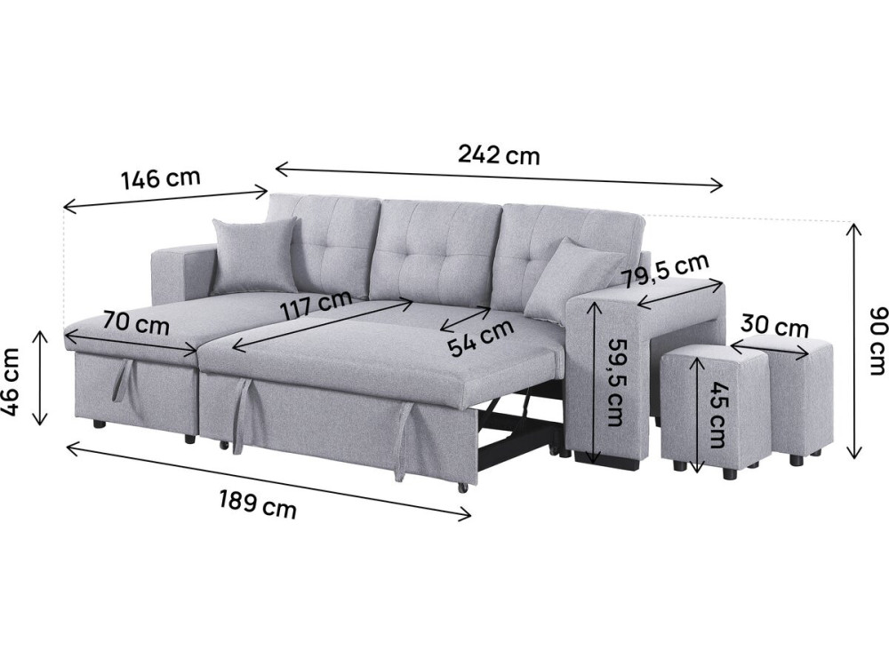 Ecksofa mit Stoffbezug "Noah" - 4-Sitzer - Hellgrau
