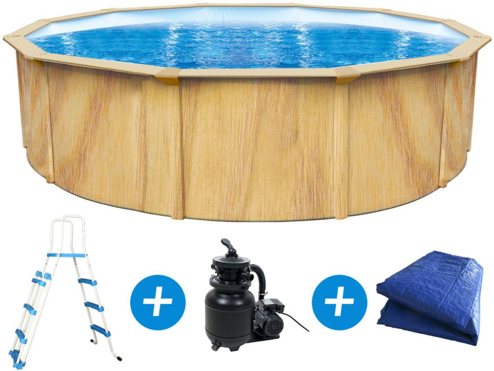 Runder Pool aus Stahl in Holzoptik "Punta cana" - Ø 5,50 x 1,20 m