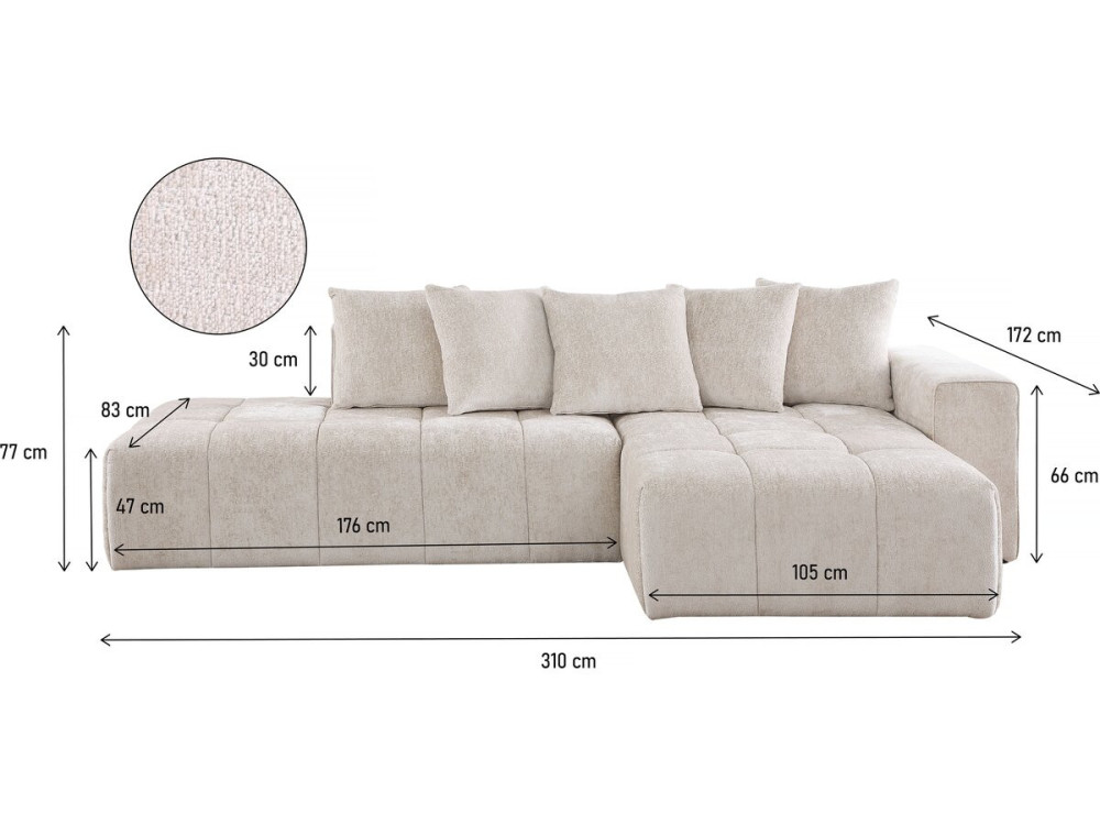 Ecksofa Haussmann“ aus Chenille-Stoff „Haussmann“ 3-Sitzer - Beige