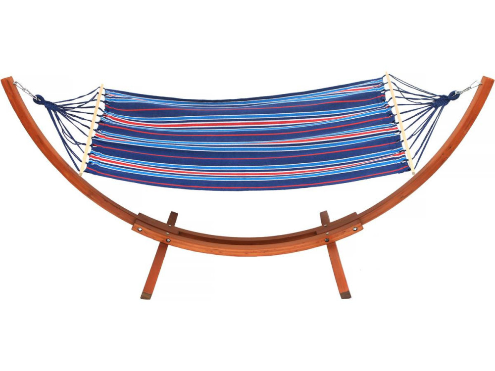 Hängematte Holzgestell mit Baumwolltuch "Dallas" - 3 m - Blau gestreift
