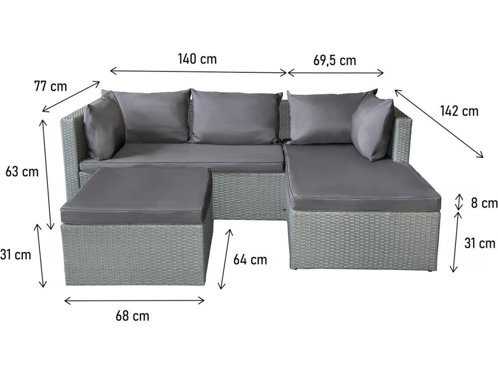 Gartenlounge aus Polyrattan 3-Sitzer "Diya" - Grau