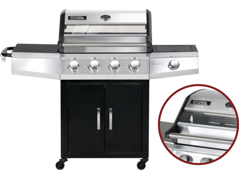 Gasgrill mit Glasdeckel "Bingo 5" + Schutzhülle - Schwarz