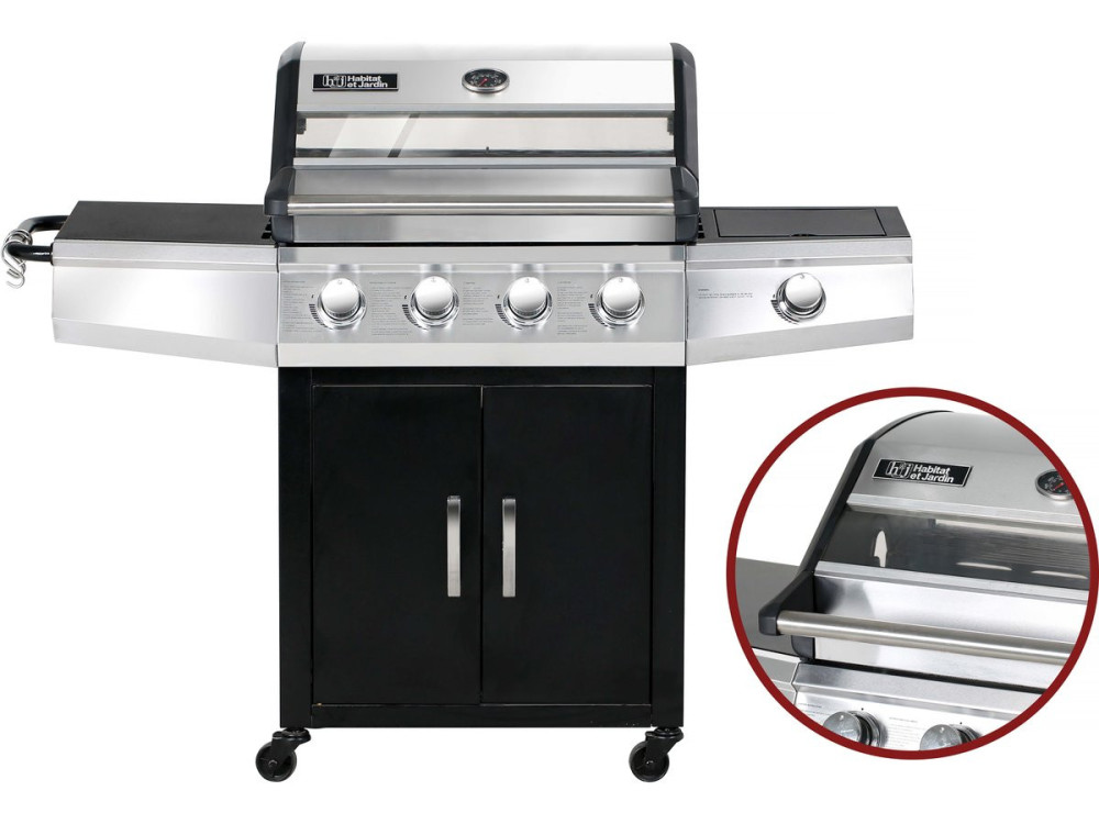 Gasgrill mit Glasdeckel "Bingo 5" + Schutzhülle - Schwarz