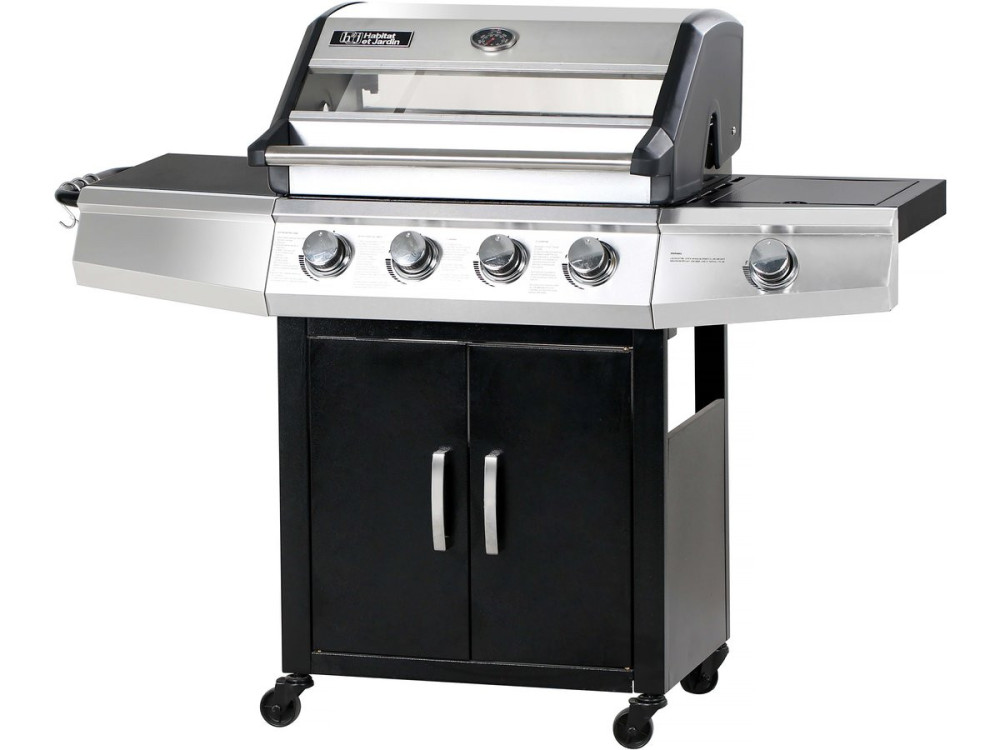 Gasgrill mit Glasdeckel "Bingo 5" + Schutzhülle - Schwarz