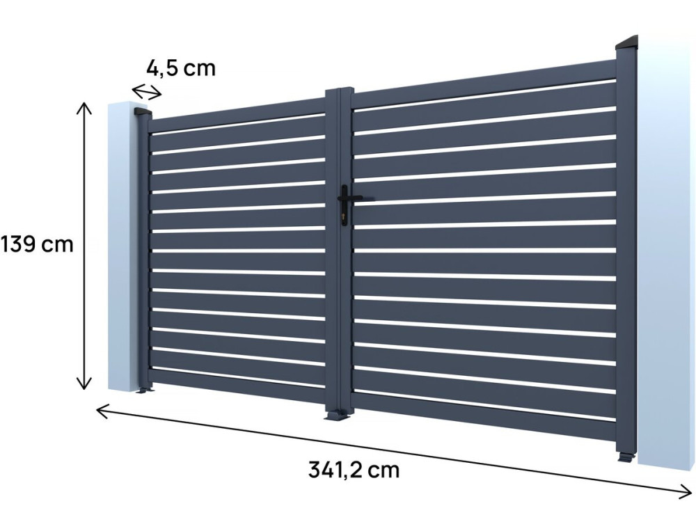 Halbdurchbrochenes Aluminiumtor "Julien" - 340 x 140 cm - Grau