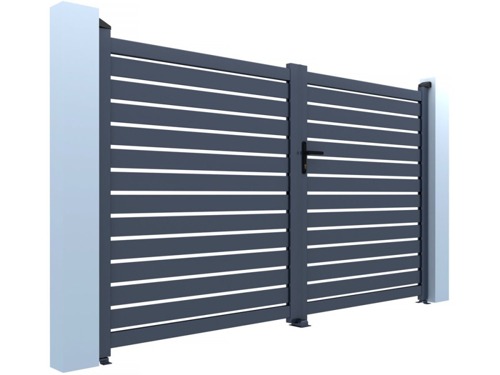 Halbdurchbrochenes Aluminiumtor "Julien" - 340 x 140 cm - Grau