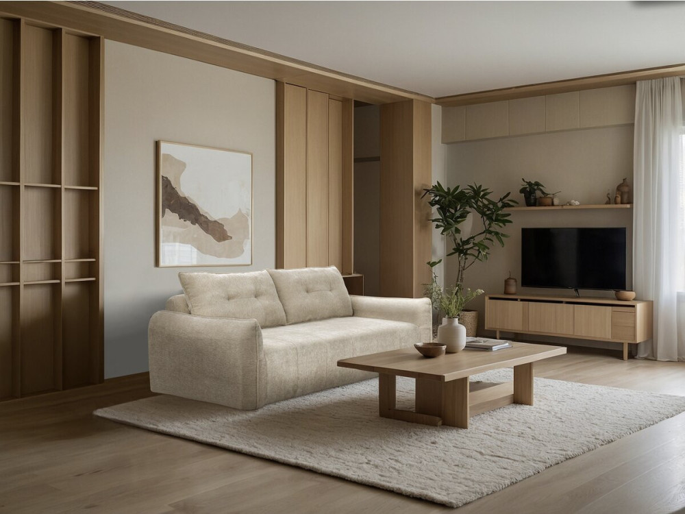 Einzelsofa "Silvano" aus strukturiertem Stoff - 3 Plätze - Beige