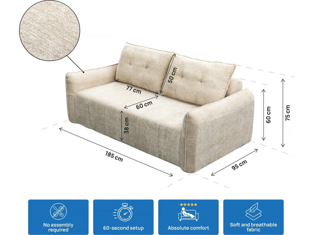 Einzelsofa "Silvano" aus strukturiertem Stoff - 3 Plätze - Beige